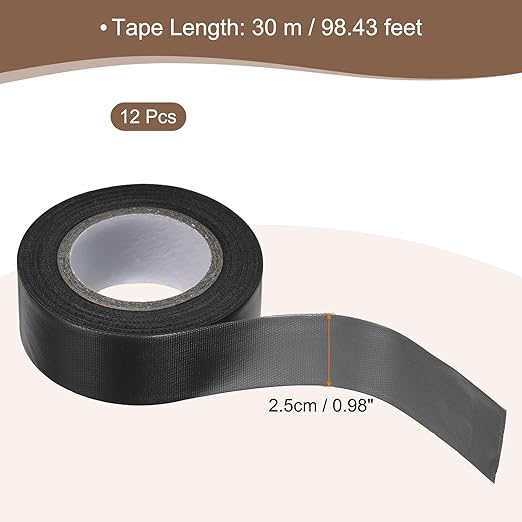 MECCANIXITY Flagging Tape,12 Pcs Non-Adhesive Plastic Neon Survey Marking Tape 1 Inch x 98 Feet for Tree Hunting Boundaries Hazardous Areas Marking Ribbon Black