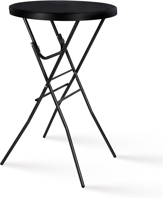 Cocktail Table 28in High Top Round Folding Indoor Outdoor, Plastic Bar Height Foldable Bistro Tall Table for Party, Patio, Dining Room, Kitchen, Events, Removable Locking Legs, Black