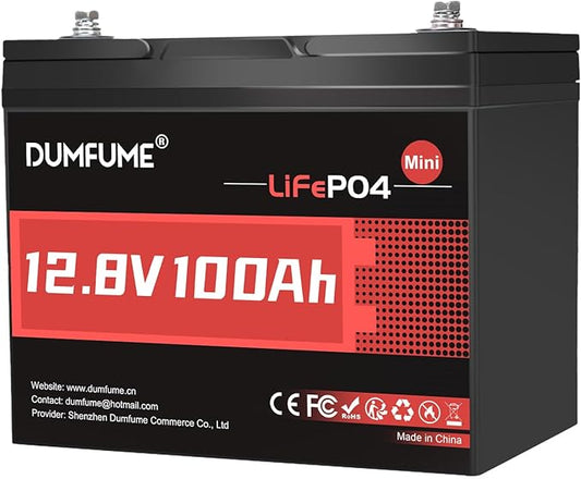 12V 100Ah Mini LiFePO4 Lithium Battery, Built-in 100A BMS,1280Wh Deep Cycle Rechargeable Battery 6000+ Cycles 10-Year Lifespan for RV, Solar, Off-Grid and Home Energy Storage