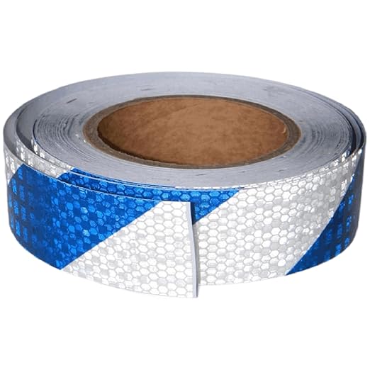 Blue White Reflective Tape 1 inch Wide for Trailer, Outdoor Waterproof High Visibility Safety Warning Adhesive Strips (66 feet)