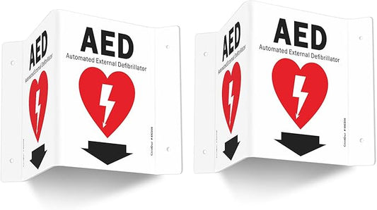 GicnKeuz AED Sign for Wall, 8" x 6" AED Signs with Symbol, Two-Sided Acrylic V-Signs for Business or Office or Home or Wall Décor, Including Screws, Easy to Install (2 Pack)