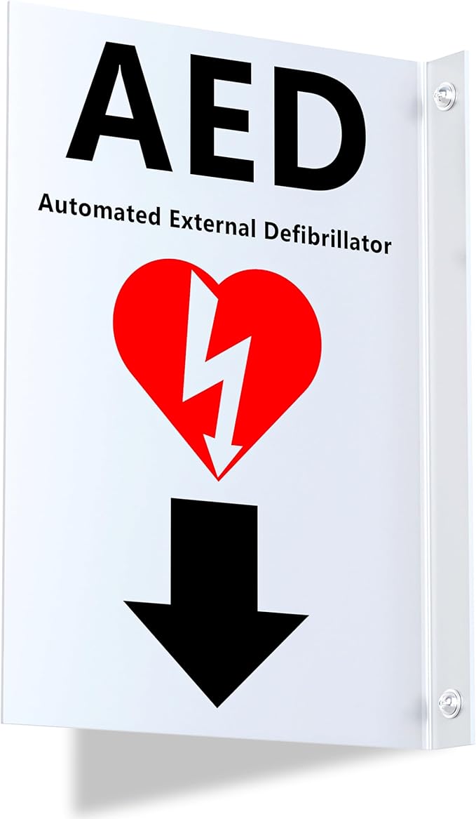 NLShan AED Sign: Double-Sided Acrylic Emergency Sign - Red, Modern and Attention-Grabbing, Wall Mount, 7x9 Inches