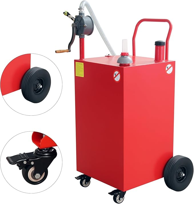 45 Gallon Fuel Caddy, Gas Storage Tank on 4 Wheels with Manual Transfer Pump, Gasoline Diesel Fuel Container for Cars, Lawn Mowers, ATVs, Boats