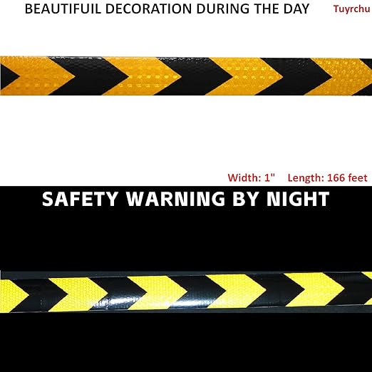 Yellow Black Reflective Tape 1 inch Wide for Trailer, Outdoor Waterproof High Visibility Safety Warning Adhesive Strips (166 feet)