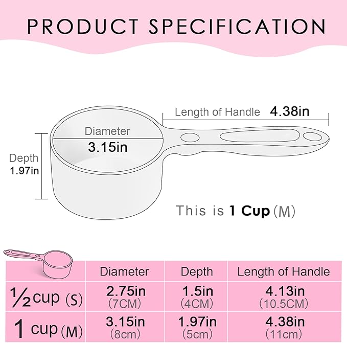 Super Design 1 Cup Dog Food Scoop for Container Melamine Measuring Scoop for Dogs Cats Birds and Rabbits Pet Food Feeding Scoop Dishwasher Safe - Baby Pink