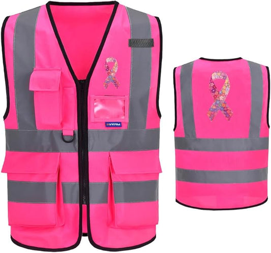Reflective Security Safety Vests Heavy Duty with 7 Pockets and Front Zipper
