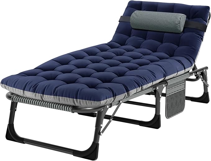 ABORON Patio Lounge Chair, Folding Guest Bed Cot for Adults, 500LB Heavy-Duty Capacity, Portable Extra Bed with Comfort Mat, Quick Fold Design for Indoor Guest Stays & Temporary Use
