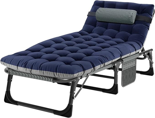 ABORON Patio Lounge Chair, Folding Guest Bed Cot for Adults, 500LB Heavy-Duty Capacity, Portable Extra Bed with Comfort Mat, Quick Fold Design for Indoor Guest Stays & Temporary Use