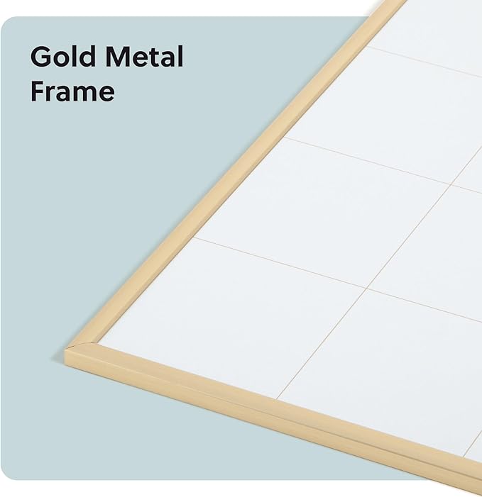 U Brands Magnetic Dry Erase Calendar White Board for Wall, 24" x 18", Dry Erase Board White Board Calendar with Gold Aluminum Frame, Includes a Magnet and a Marker