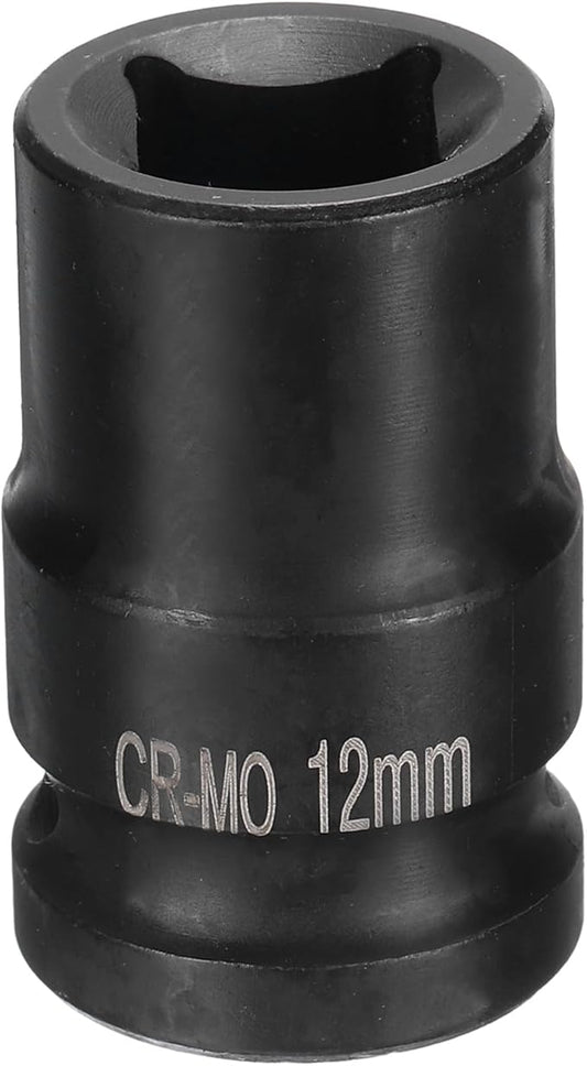 HARFINGTON 4 Point Square Socket 1/2" Drive 12mm Metric Square Impact Socket CR-MO Blackening Standard Wheel Sockets Pneumatic Socket Tool for Auto Repair Mechanical Maintenance Home Use