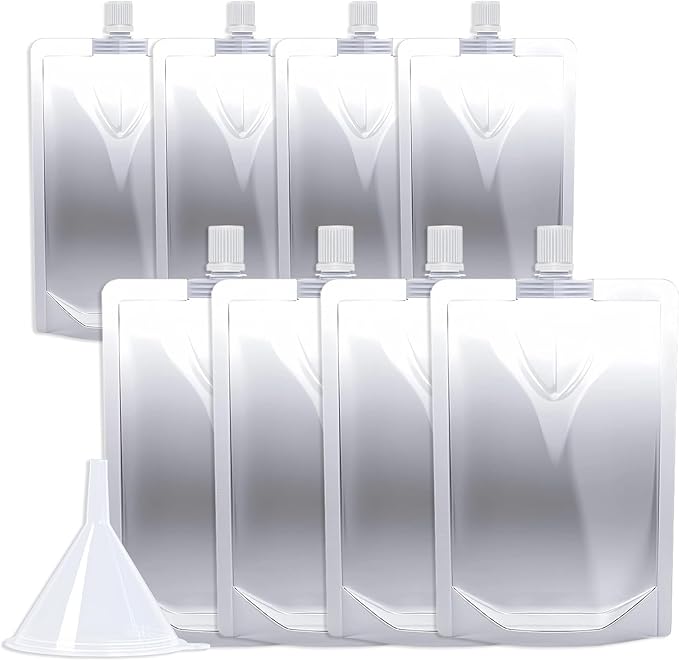 8&16OZ 8PCS Drink Pouches,Reusable Plastic Flask with Funnel for Drinking Liquid Beverage Juice,Stand Up Drink Bags for Travel Camping Outdoor Sport Concert Events,Leak-Proof Food Grade