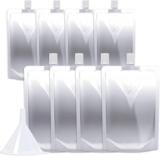 8&16OZ 8PCS Drink Pouches,Reusable Plastic Flask with Funnel for Drinking Liquid Beverage Juice,Stand Up Drink Bags for Travel Camping Outdoor Sport Concert Events,Leak-Proof Food Grade