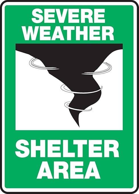 AccuformNMC "Severe Weather - Shelter Area" Safety Sign, Plastic, 10 x 7 Inches MFEX541VP, for Indoor or Outdoor Use, American Made Safety Tags, Signs, and Labels