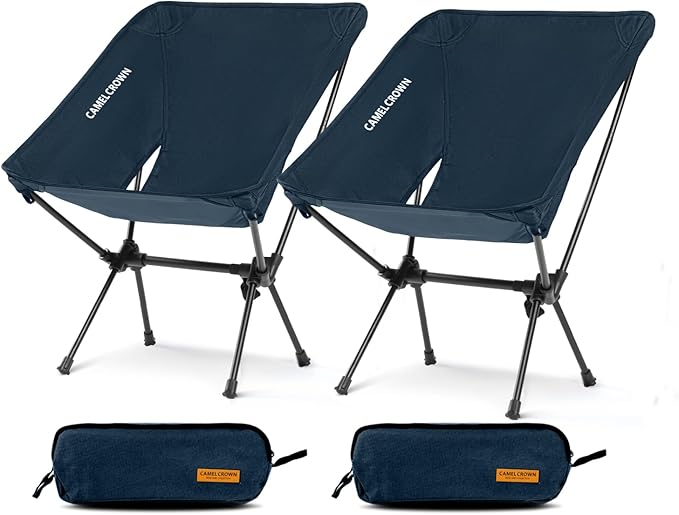 CAMEL CROWN Portable Camping Chair Folding Compact Lawn Lightweight Backpacking Chair with Carry Bag for Outdoor Hiking Beach Travel Picnic Festival Navy Blue 2pc