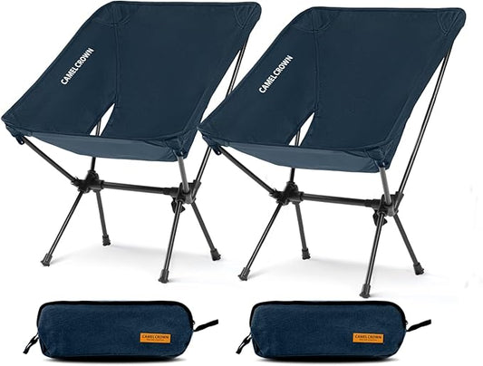 CAMEL CROWN Portable Camping Chair Folding Compact Lawn Lightweight Backpacking Chair with Carry Bag for Outdoor Hiking Beach Travel Picnic Festival Navy Blue 2pc