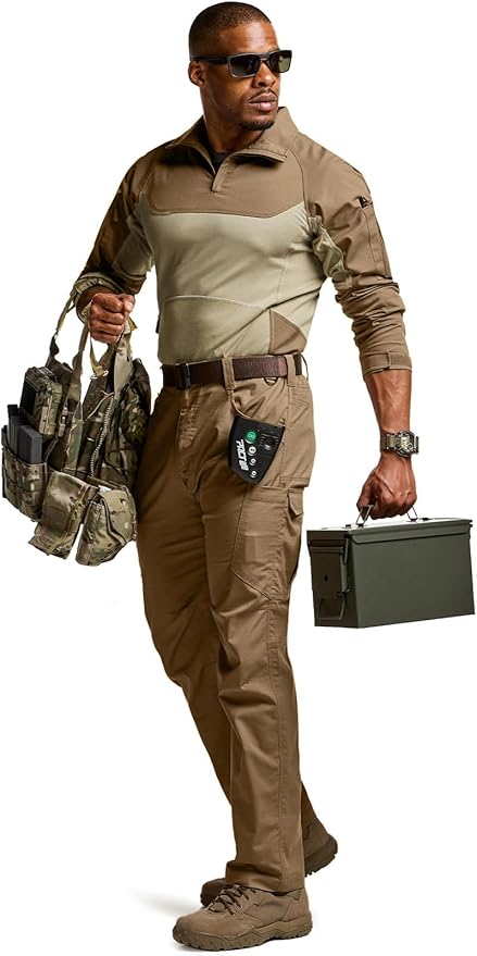 CQR Men's Combat Shirt Tactical 1/4 Zip Long Sleeve Military BDU Shirts Camo EDC Top with Pockets