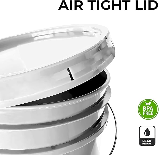 3.5-Gallon White Bucket Pail Container with Lid | Food Grade | Heavy-Duty Extra Durable | Metal Handles with Plastic Grip for Easy Carrying | Multi-Use | Easy Stack and Store | BPA Free - 1 Pack