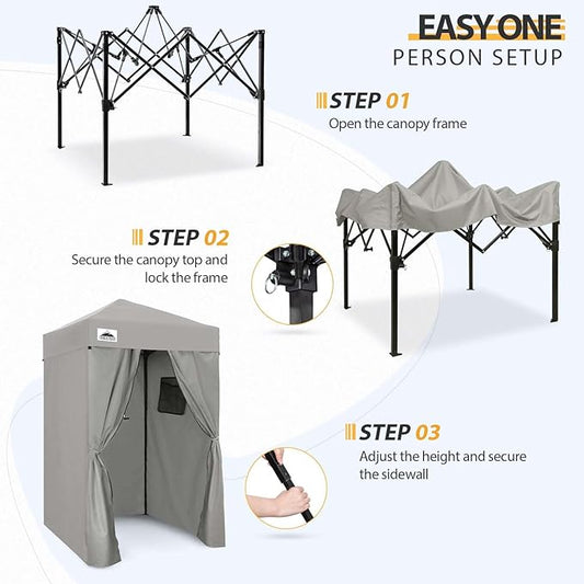 EAGLE PEAK Flex Ultra Compact 4x4 Pop-up Canopy, Sun Shelter, Changing Room, Portable Privacy Canopy Cabana for Pool, Fashion Photoshoots, or Camping, Gray