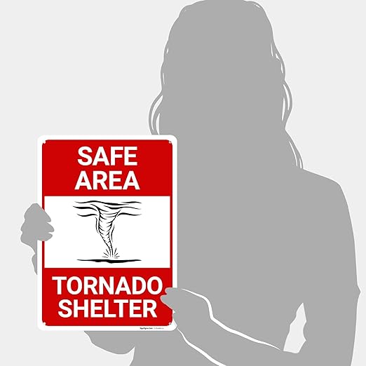 Safe Area Tornado Shelter Sign, 10x14 Inches, 55 mil Thick HDPS (high Density polystyrene), Made in USA by Sigo Signs