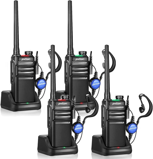 pxton Waterproof walkie talkies Long Range for Adults with Headphones and Charger Dock，GMRS Handheld Two Way radios Rechargeable NOAA walkie Talkie (4 Pack)