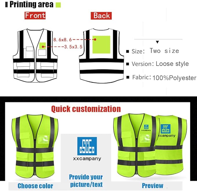 YOWESHOP High Visibility Safety Vest Custom Your Logo Protective Workwear 5 Pockets With Reflective Strips Outdoor Work Vest (Black (3XL))