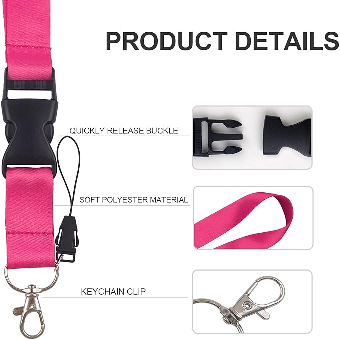 Pink Lanyards for Id Badges, Retractable and Breakaway with Work Card Holder, Detachable Lanyard with Keychain for Women Teacher Nurse