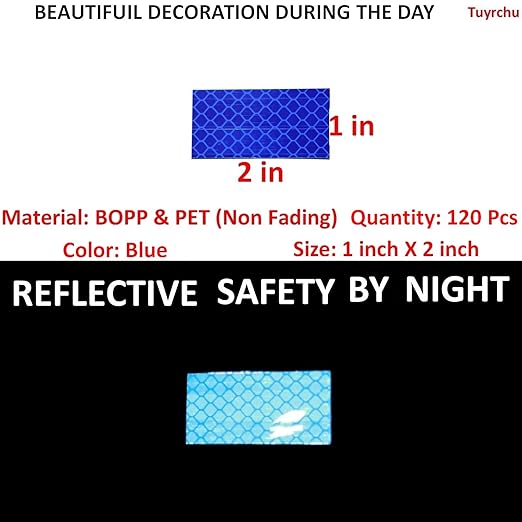 Blue Reflective Stickers 1 inch X 2 inch, Outdoor Waterproof High Visibility Warning Safety Adhesive Reflector Tape (120 Pcs)