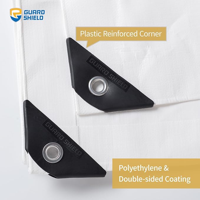 GUARD SHIELD Super Heavy Duty White Ploy Tarp Cover 12x12 Feet Waterproof Tarps 16mil Thick UV and Tear Resistant Tarpualin
