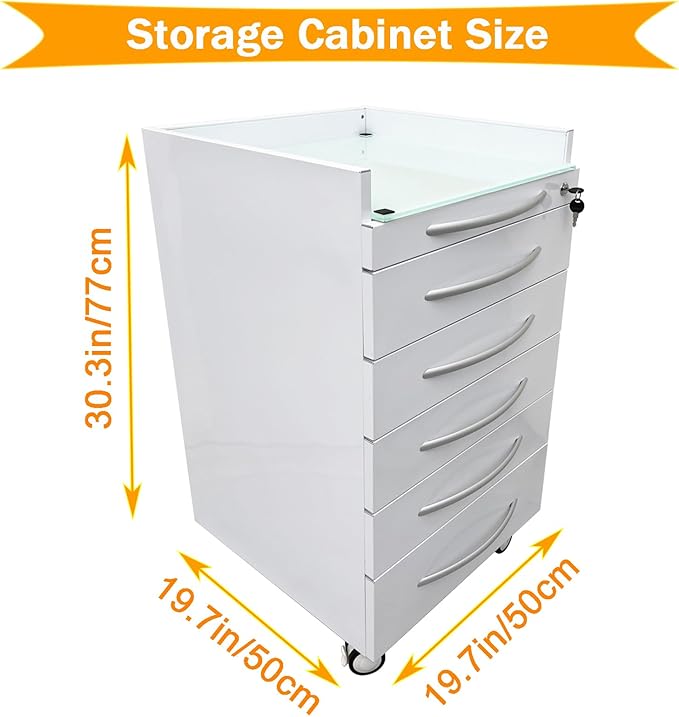 5 Drawer Dental Assistant's Mobile Cabinet Mobile Utility Storage Cart Office File Storage Cart Stainless Steel Moving Side Cabinet with Lock Wheels for Dental Medical Office Home