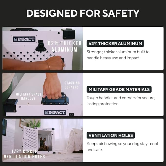 Impact Indestructible High Anxiety Dog Crate for Extra Large Dogs - Heavy Duty Escape Proof Indoor Dog Kennel with Powder-Coated Aluminum -Ideal for Escape Artists (White 40"+ (40.5"L x 27.5"W x 34"H)