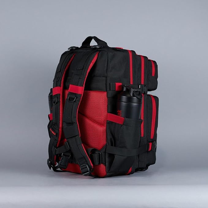 WOLFpak 45L Athletic Gym Backpack - Durable 1000D Waterproof Oxford Material with MOLLE Webbing, Laptop Pocket & Dual Cup Holders, Durable Fitness/Travel/Military Daypack (Red Wolf)