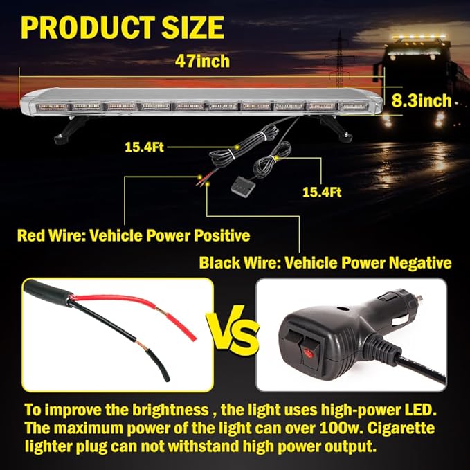 ASPL 46 inch 220 LED Rooftop Low Profile Strobe Light Bar Emergency Warning Beacon Car Hazard Flashing Construction Roof Lights Bars for Trucks Tow Automotive Construction Vehicle (Amber/White
