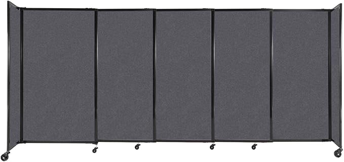 Versare Straightwall Sliding Portable Wall Partition | Freestanding Office Dividers | Locking Wheels | Temporary Room Separator | 11'3" Wide x 5' Tall Dark Gray SoundSorb Panels