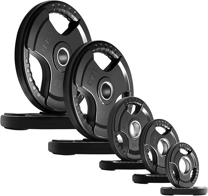 RitFit Olympic Rubber Grip Plates for Barbell, 2-Inch Weight Plates for Weightlifting and Strength Training in Home & Gym, Single, Pair and Sets(2.5/5/10/25/35/45 LB)