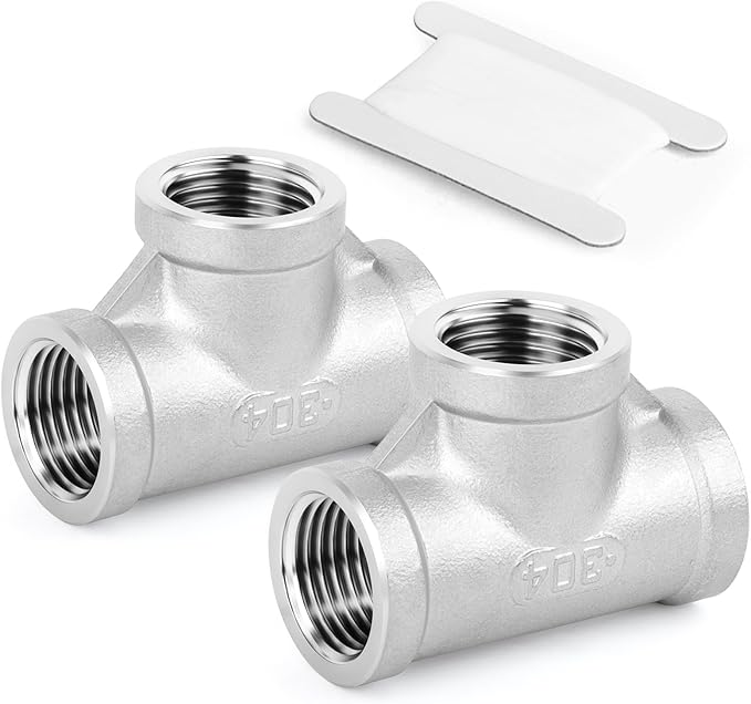 TAISHER 2PCS 304 Stainless Steel Tee Pipe Fittings, 1-1/2" x 1-1/2" x 1-1/2" NPT Female Pipe Fittings