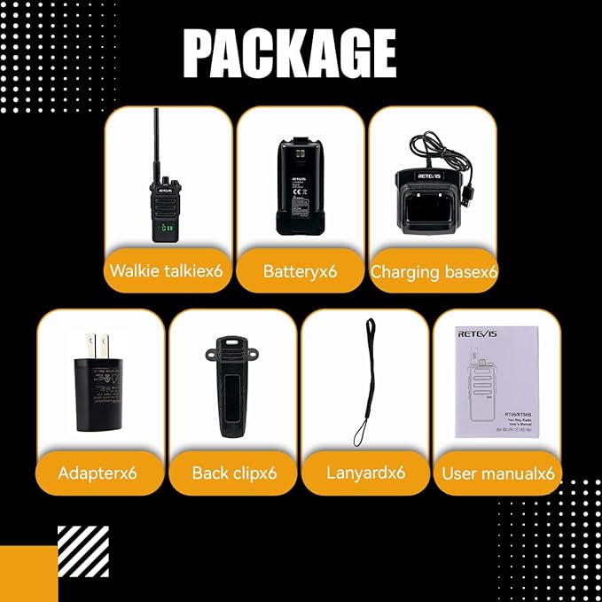 Retevis RT86 Long Range Walkie Talkies for Adults, High Power Professional 2 Way Radios, Heavy Duty Two Way Radios, Shatterproof Display, 2600mAh, for Commercial Construction Warehouse(6 Pack)
