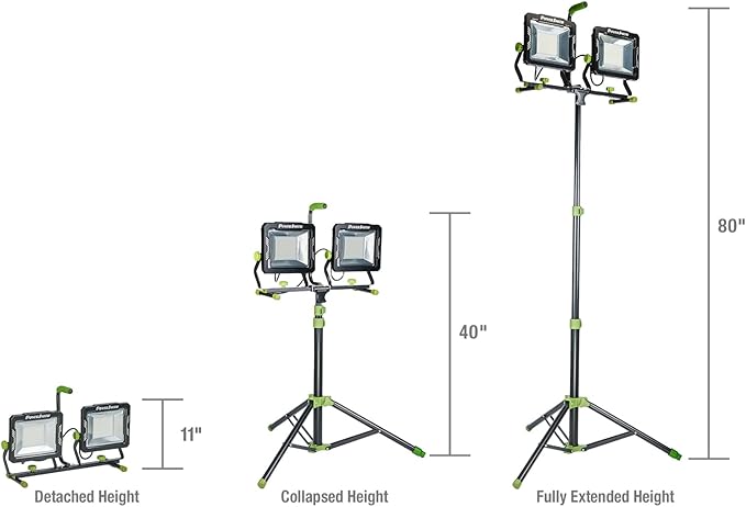 PowerSmith 30,000 Lumen Dual-Head LED Work Light with 80 in. Adjustable Metal Flip-Lock Tripod Stand and 10ft Grounded Power Cord