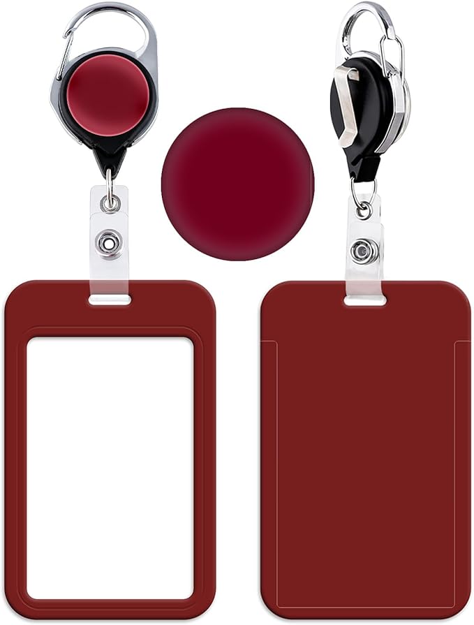 Red Retractable Badge Holder with Carabiner Clip, Durable Red Plastic ID Card Holder, Secure & Convenient for Work, Events, Schools, Hospitals, and Offices