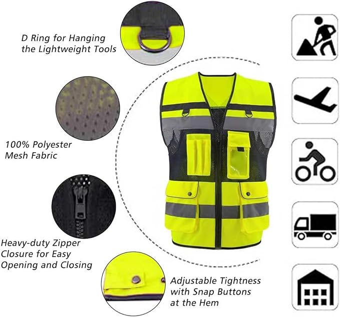 Safety Vest High Visibility Reflective Construction Vest for Men Women