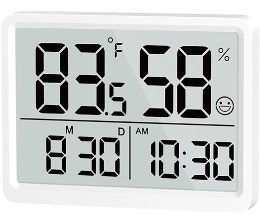 DOOMAY Room Thermometer Indoor - Hygrometer Temperature and Humidity Monitor with High Accuracy Sensor LCD Display Large Display Date Clock for Kitchen Baby Room Office (White)