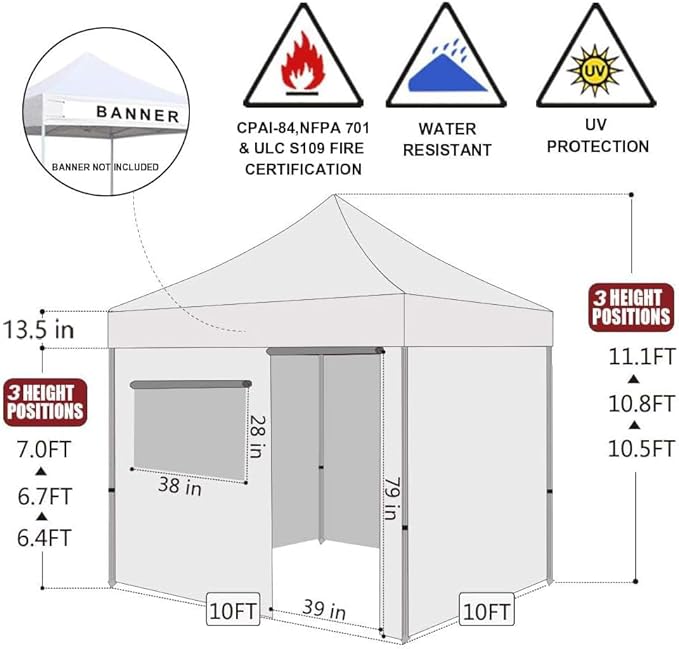 Eurmax USA 10'x10' Pop-up Canopy Tent Commercial Instant Canopies with 4 Removable Zipper End Side Walls and Roller Bag, Bonus 4 SandBags(White)