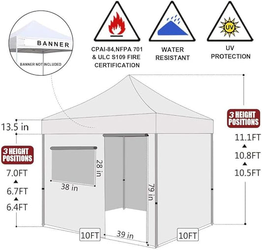 Eurmax USA 10'x10' Pop-up Canopy Tent Commercial Instant Canopies with 4 Removable Zipper End Side Walls and Roller Bag, Bonus 4 SandBags(Beige)