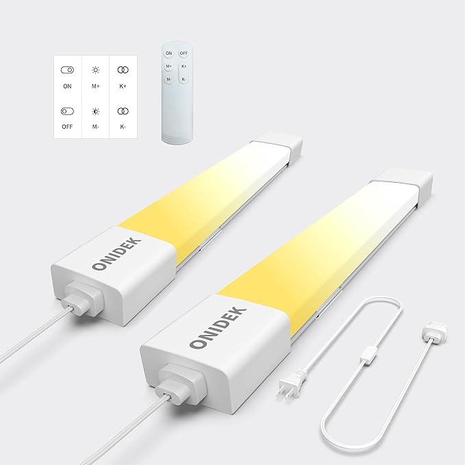 Under Cabinet Lights with Plug. 3000K-6500K Dimming and Color. with Wireless Control Panel and Remote Control.15W 1500LM for Garage, Kitchen, Bathroom, Closet, Office (16 inch-2pcs)