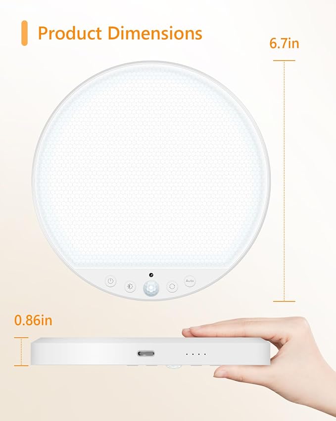 Rechargeable 8W Motion Sensor Ceiling Light Indoor, No Wiring & Magnetic Stick-On, Remote Control for Color & Brightness, Battery Operated Light for Shower, Closet, Bathroom, Pantry, Hallway, 1-Pack