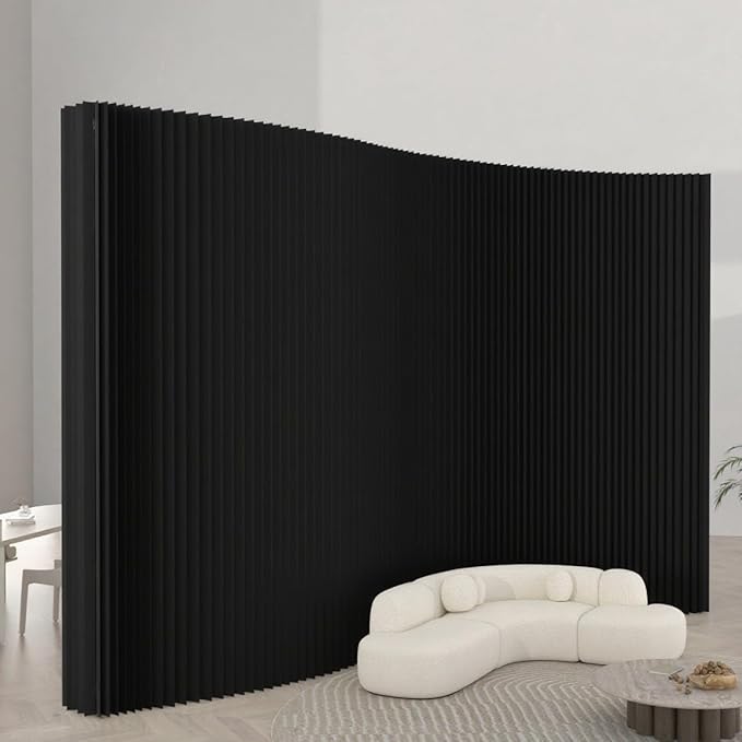 Foldable Room Divider Privacy Screens Movable Temporary Wall Space Partition, 5.25~9.19 FT Tall, 6.56~16.4 FT Width, Choice of Various Sizes and Styles(Black)
