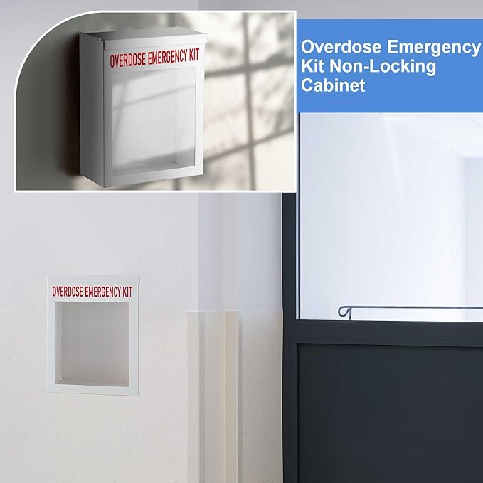 Zonon 1 Pcs Naloxone Overdose Kit Non Locking Cabinet Wall Mountable Break in Case of Emergency Box Opioid Overdose with Acrylic Window 7 1/4 x 9 1/8 x 3 5/8 Inches Medication Not Included (White)