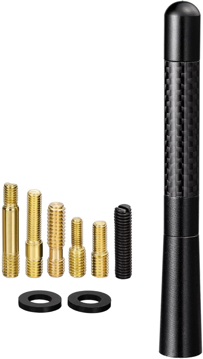 Car Radio Antenna 4.7 Inch Carbon Fiber Waterproof Car Antenna Replacement Vehicle AM FM Stereo Radio Antennas, Aluminum Short Truck Antennas for Cars Trucks Pickups SUVs