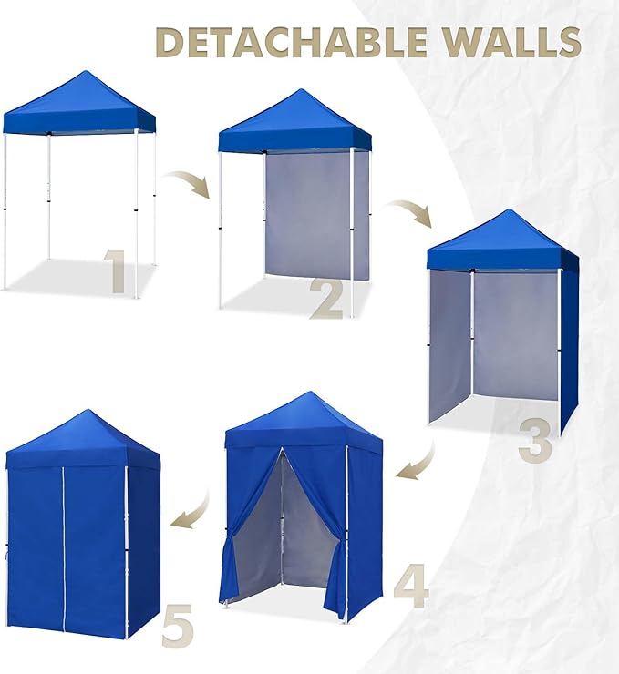 EAGLE PEAK 5x5 Instant Canopy with 4-Side Wall Panels, Small Pop up Portable Canopy Tent with Carry Bag, Light Weight Sun Shelter for Sports, Camping and Beach, Blue