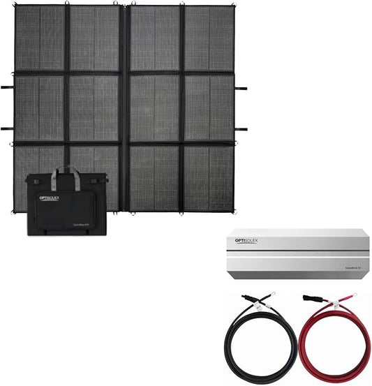 440W Portable Solar Panel Kit | 440W Foldable SolarBag + SolexBrick S1 50A MPPT Solar Charge Controller + 20 Foot 8AWG MC4 to O Ring Extension Cable | for RV, Camping, and Emergency Use