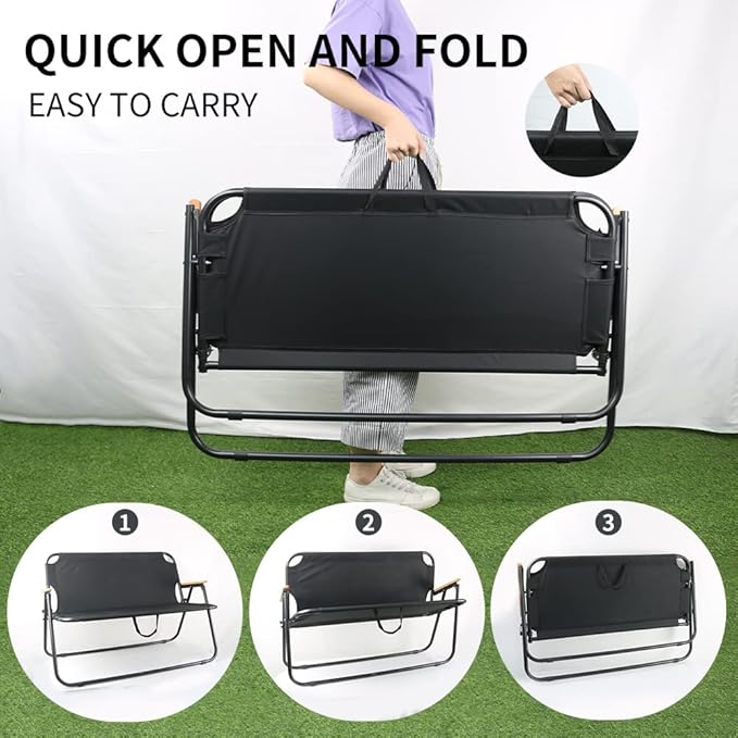 ptlsy 2 Person Camping Chair Oversized Loveseat Camping Chair Double Camping Chairs for Adults Heavy Duty Camping Couch Black Outdoor Folding Chair Portable Patio Lawn Chair